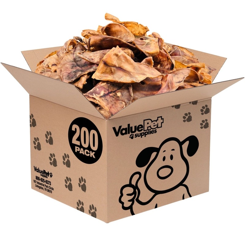 ValueBull Whole Pig Ears for Dogs, 100% Pork Chews, 200 Count Bulk Pack