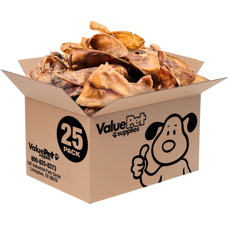 ValueBull Whole Pig Ears for Dogs, 100% Pork Chews, 25 Count Bulk Pack