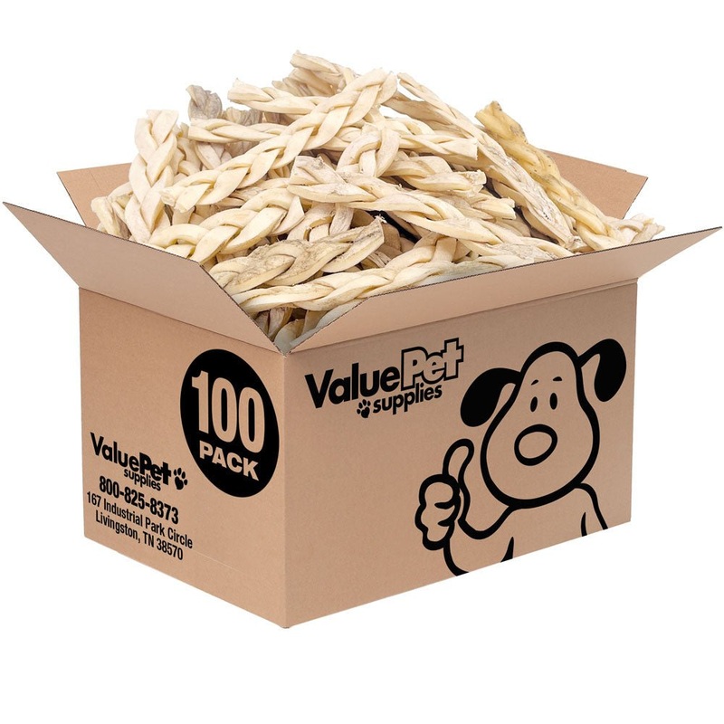 ValueBull Beef Cheek Braids, Long Lasting Dog Chews, 5-6 Inch, 100 Count Bulk Pack