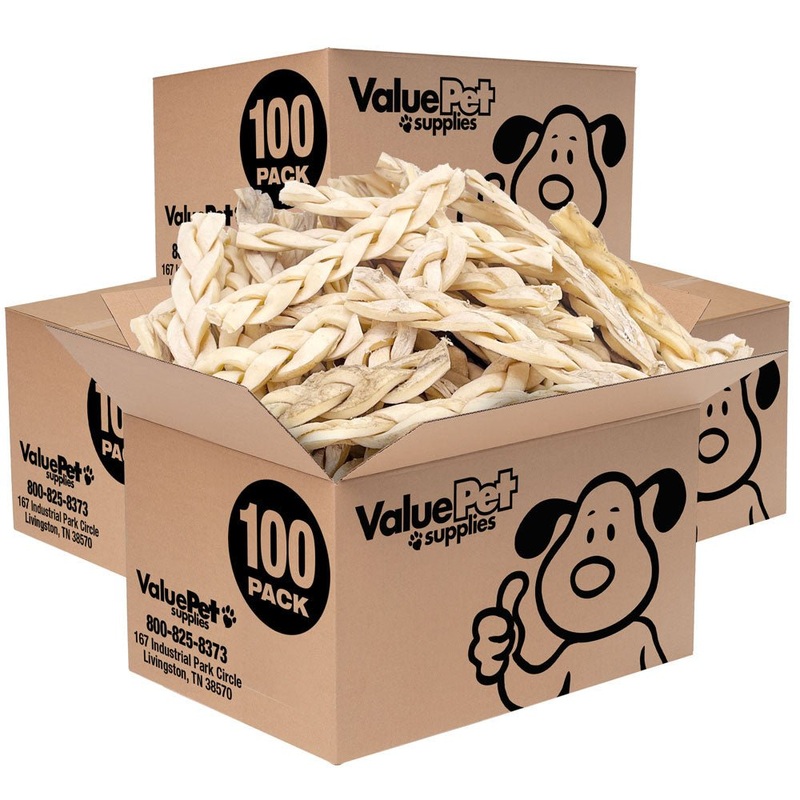 ValueBull Beef Cheek Braids, Long Lasting Dog Chews, 5-6 Inch, 400 Count Wholesale Pack