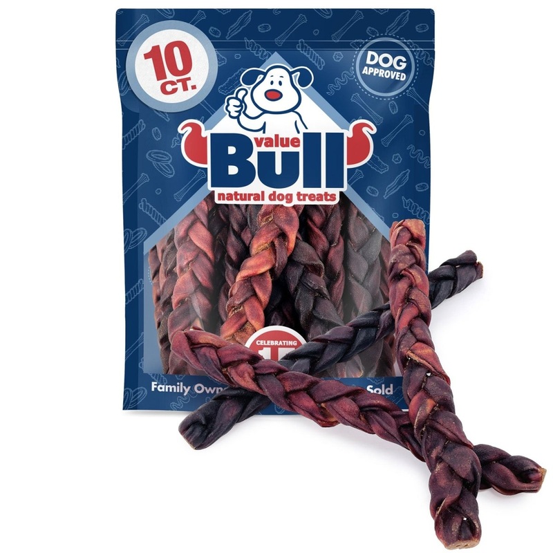 ValueBull USA Collagen Braided Sticks for Dogs, 12 Inch Thick Chews, Natural Long-Lasting Dog Treats, 10 Count
