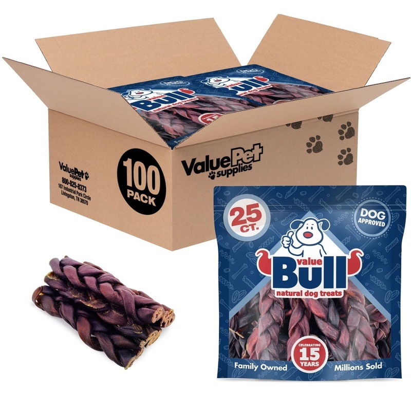 ValueBull USA Collagen Braided Sticks for Dogs, 6 Inch Thick Chews, Natural Long-Lasting Dog Treats, 100 Count