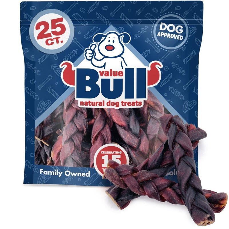 ValueBull USA Collagen Braided Sticks for Dogs, 6 Inch Thick Chews, Natural Long-Lasting Dog Treats, 25 Count