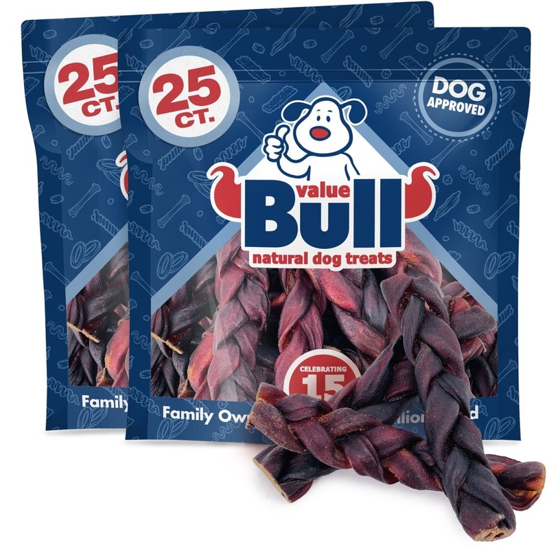 ValueBull USA Collagen Braided Sticks for Dogs, 6 Inch Thick Chews, Natural Long-Lasting Dog Treats, 50 Count