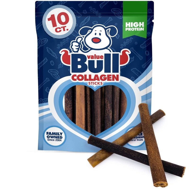 ValueBull USA Collagen Sticks for Dogs, 6 Inch Medium Chews, Natural Long-Lasting Dog Treats, 10 Count