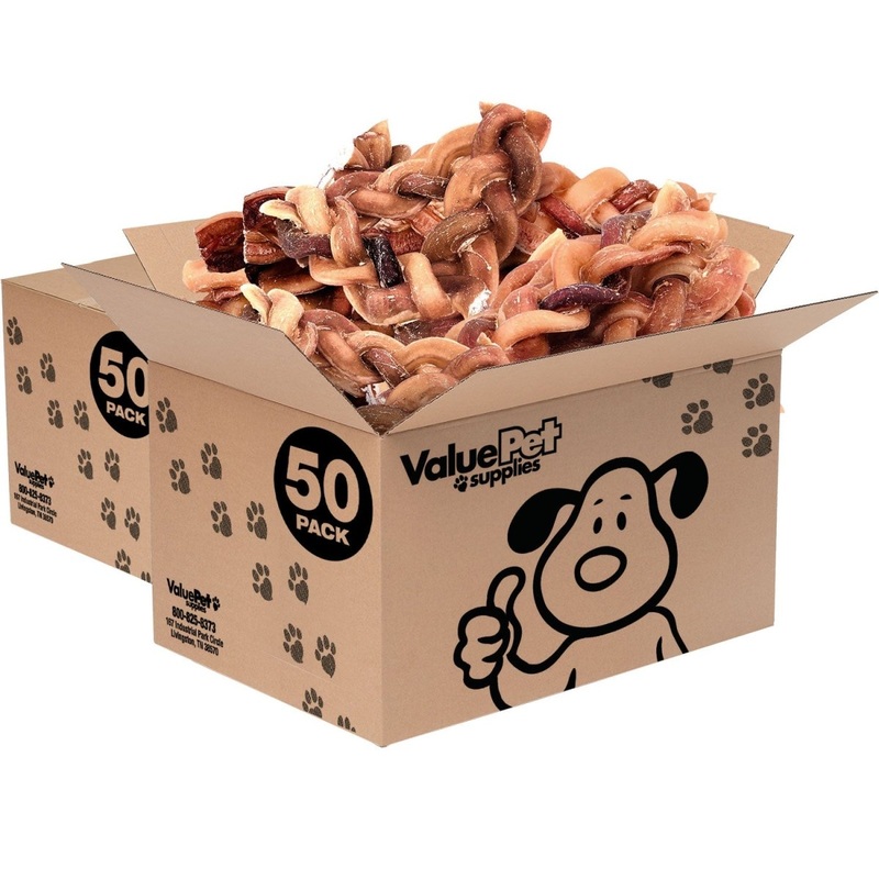 ValueBull Braided Bully Sticks, Thick 6 Inch, 100 Count Wholesale Pack