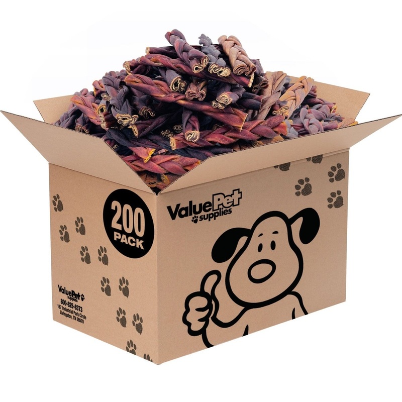 ValueBull USA Collagen Braided Sticks for Dogs, 6 Inch Medium Chews, Natural Long-Lasting Dog Treats, 200 Count Bulk Pack