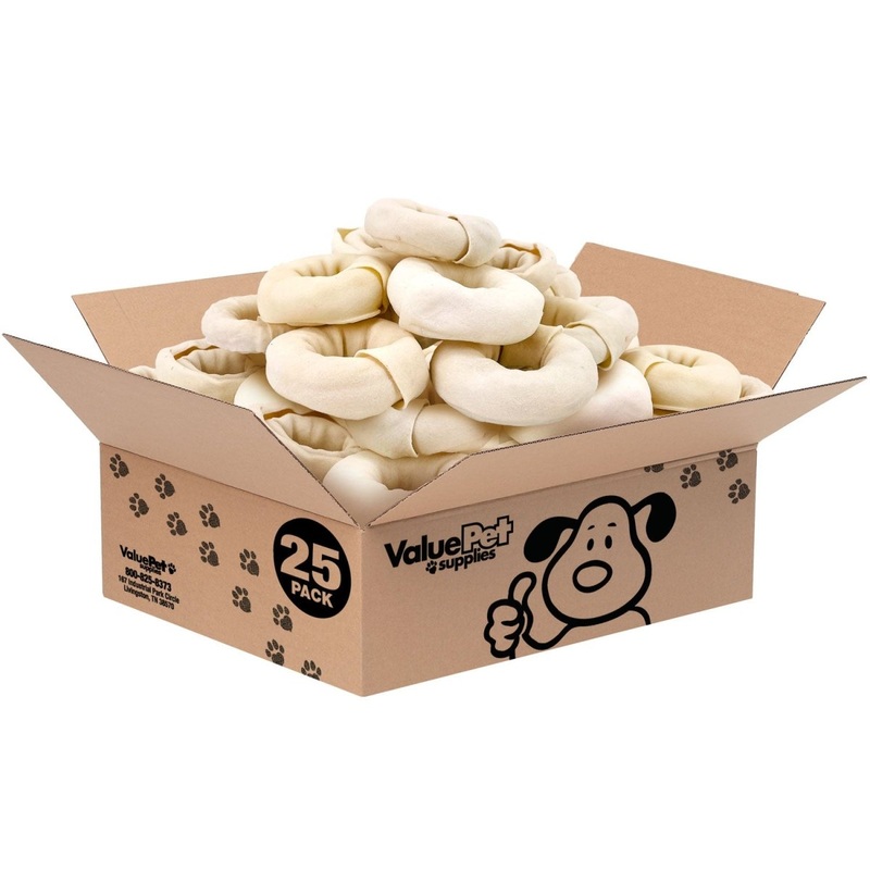 ValueBull USA Beef Rawhide Donut Rings, Premium Thick Cut, 25 Count Bulk Pack