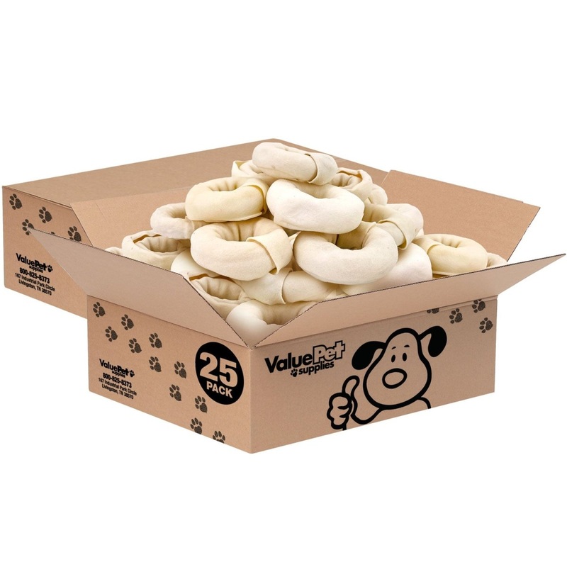 ValueBull USA Beef Rawhide Donut Rings, Premium Thick Cut, 50 Count Bulk Pack