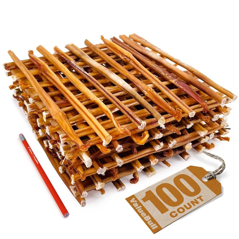 ValueBull USA Bully Sticks for Small Dogs, Thin 12 Inch, 100 Count Bulk Pack