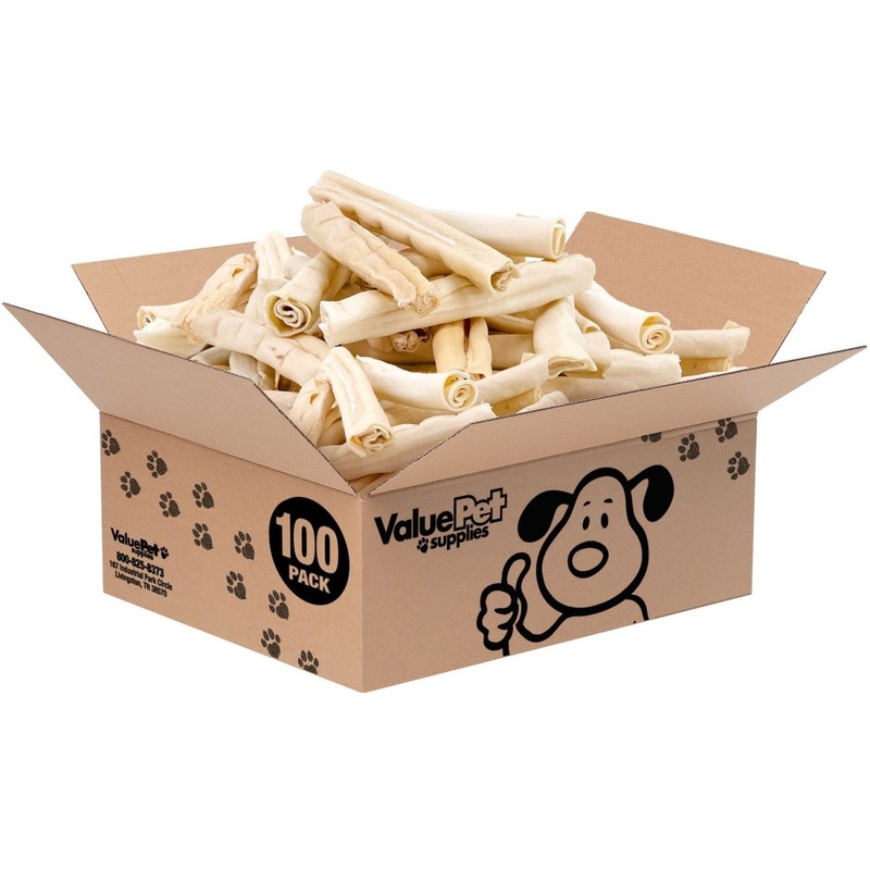 ValueBull USA Retriever Rolls for Small Dogs, Premium Rawhide, Thin 5-6 Inch, 100 Count Bulk Pack
