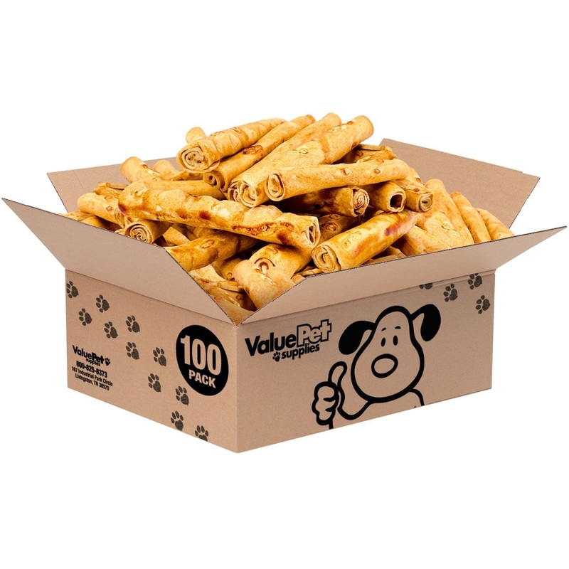 ValueBull USA Retriever Rolls for Small Dogs, Premium Rawhide, Thin 5-6 Inch, Chicken Infused, 100 Count