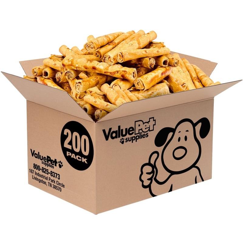 ValueBull USA Retriever Rolls for Small Dogs, Premium Rawhide, Thin 5-6 Inch, Chicken Infused, 200 Count Bulk Pack