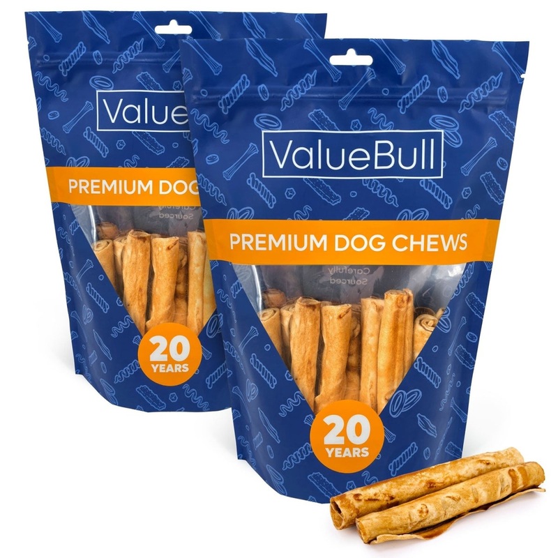ValueBull USA Retriever Rolls for Small Dogs, Premium Rawhide, Thin 5-6 Inch, Chicken Infused, 50 Count