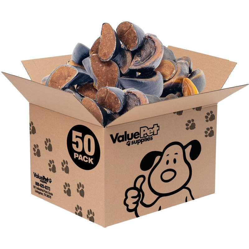 ValueBull Stuffed Beef Hooves Dog Chews, Peanut Butter, 50 Count Bulk Pack