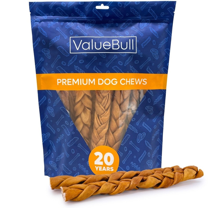 ValueBull USA Collagen Braided Sticks for Dogs, 12 Inch Medium Chews, Natural Long-Lasting Chicken Infused Dog Treats, 10 Count