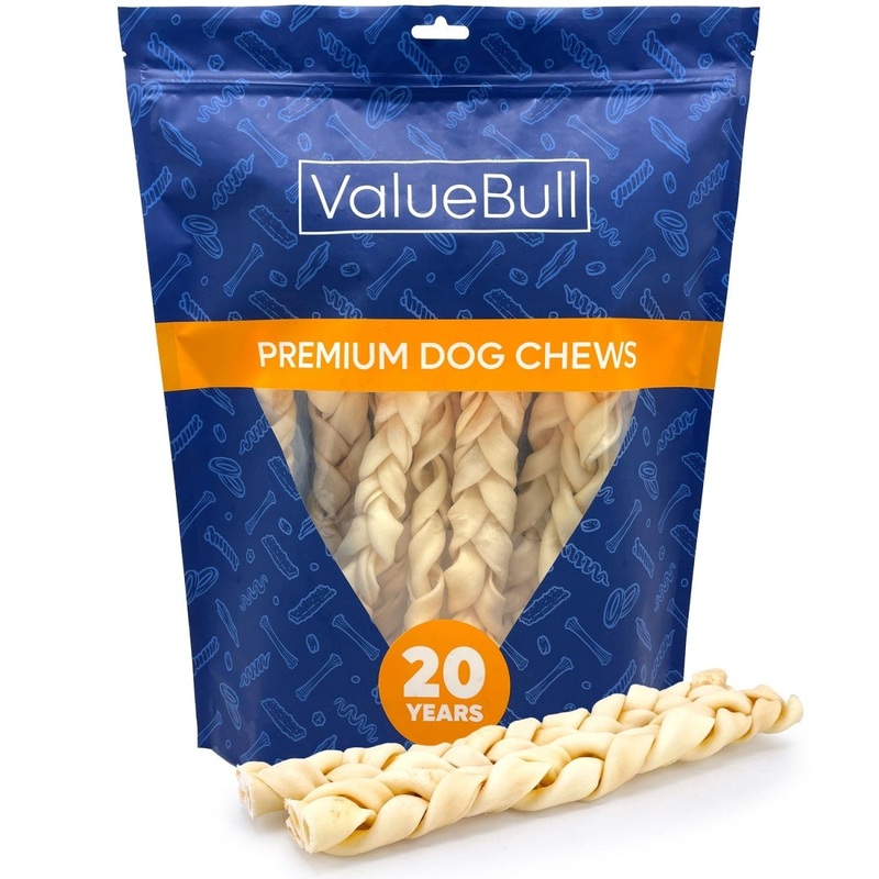 ValueBull USA Collagen Braided Sticks for Dogs, 12 Inch Medium Chews, Natural Long-Lasting Dog Treats, 10 Count