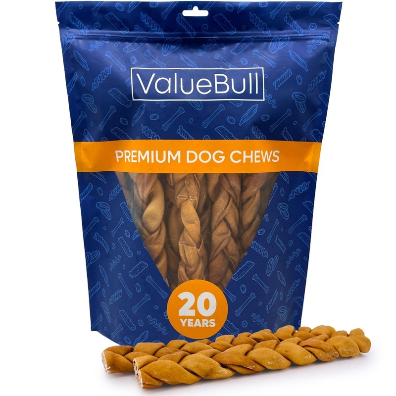 ValueBull USA Collagen Braided Sticks for Dogs, 12 Inch Thick Chews, Natural Long-Lasting Chicken Infused Dog Treats, 10 Count