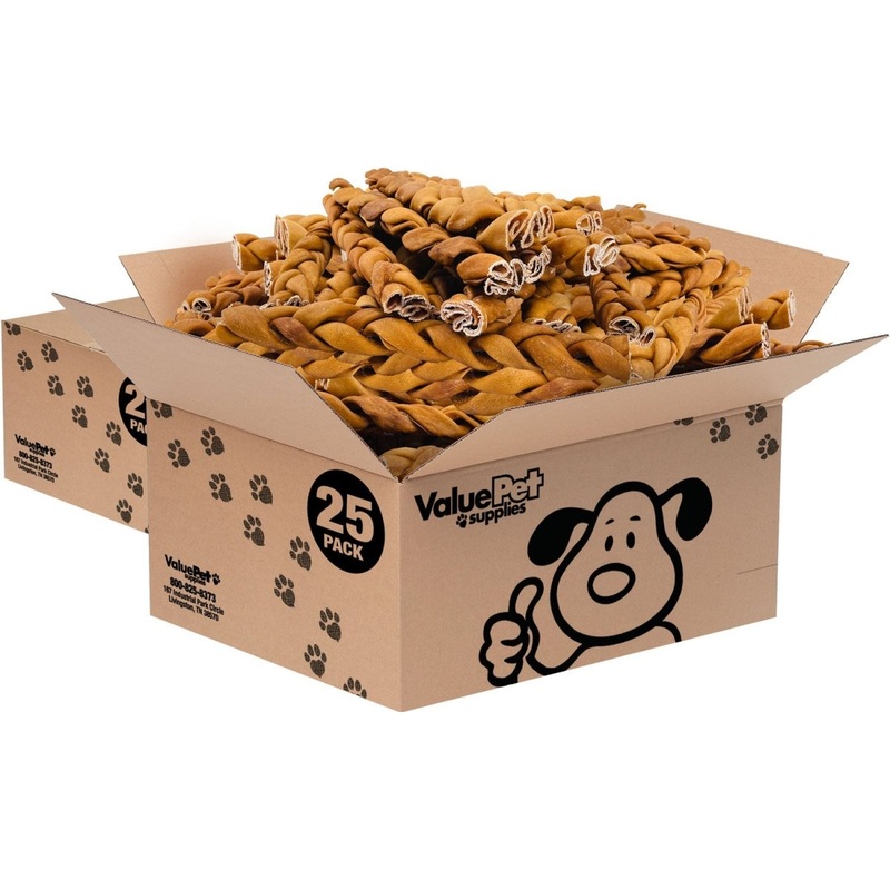 ValueBull USA Collagen Braided Sticks for Dogs, 12 Inch Thick Chews, Natural Long-Lasting Chicken Infused Dog Treats, 50 Count Bulk Pack