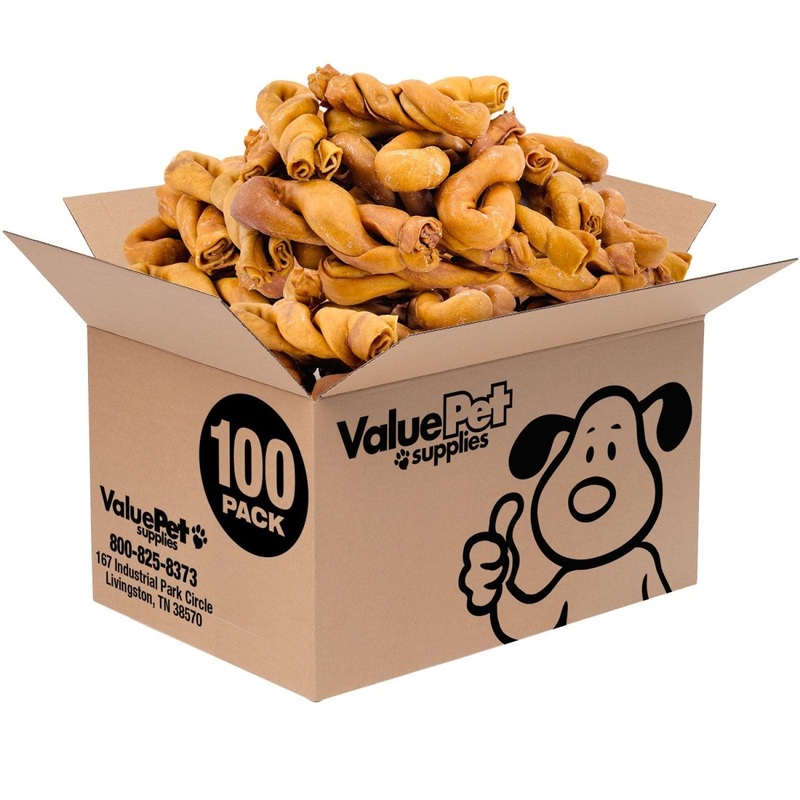ValueBull USA Collagen Twists Dog Chews, Natural Long-Lasting Chicken Infused Dog Treats, 100 Count Bulk Pack