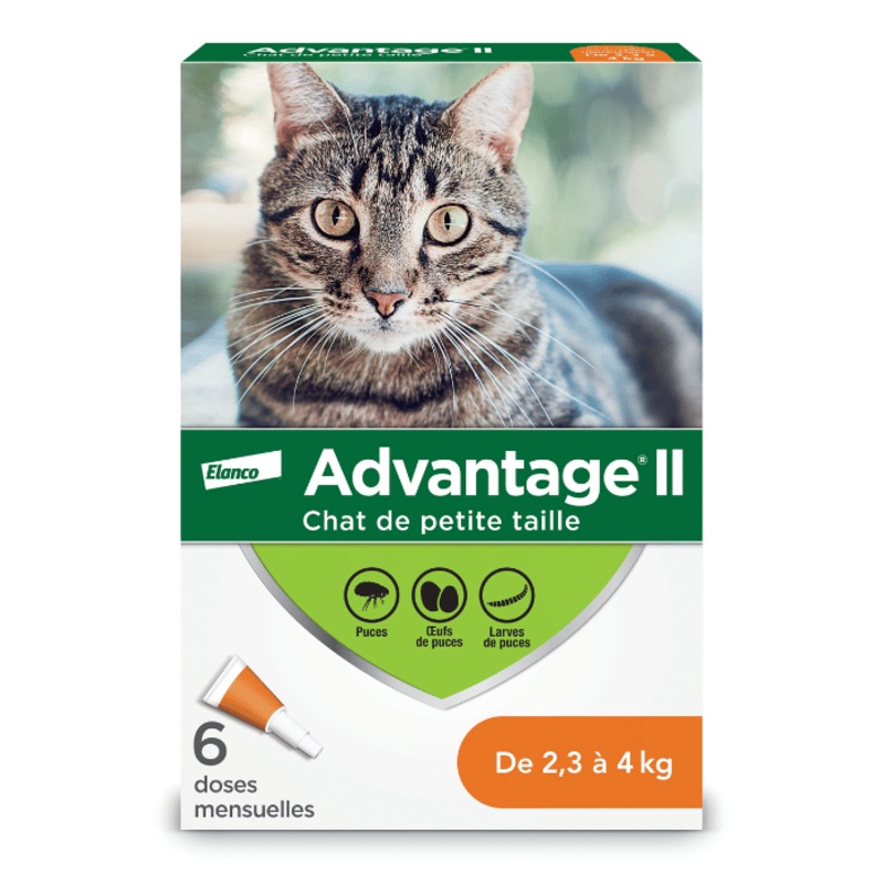 Advantage II traitement topique mensuel contre les puces, pour chats 6 doses