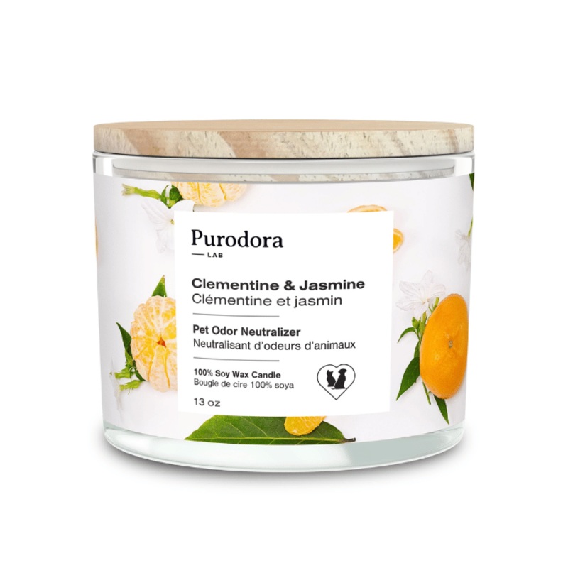 Bougie De Soya, Neutralisant D'odeurs D'animaux, Clmentine Et Jasmin 13oz