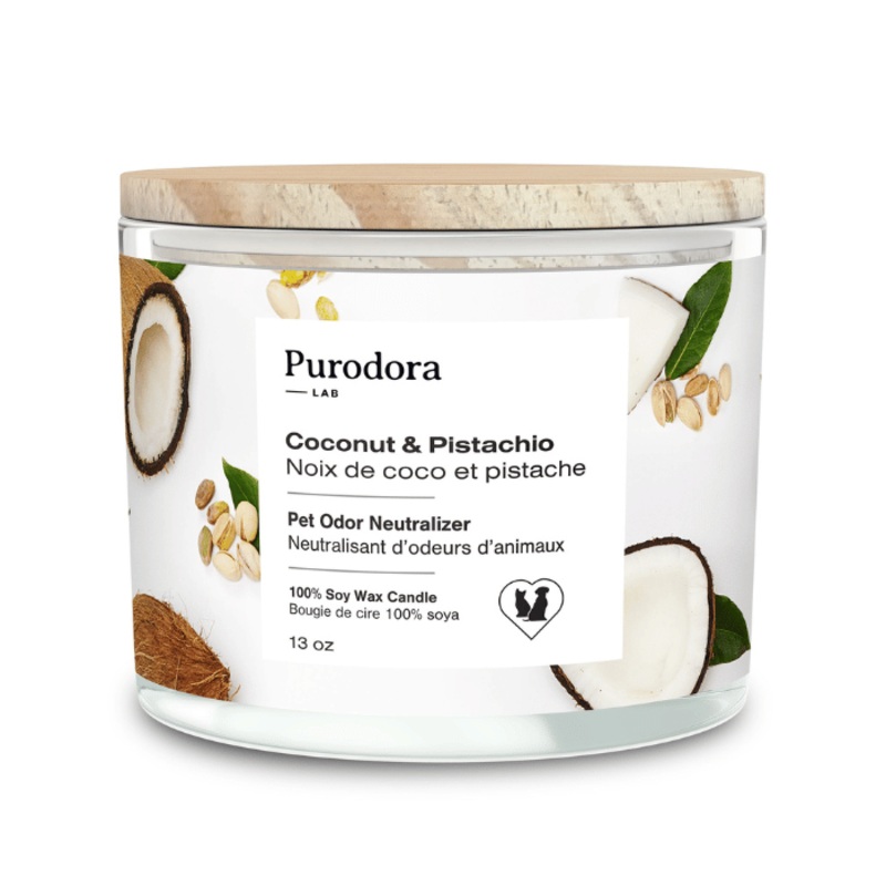 Bougie De Soya, Neutralisant D'odeurs D'animaux, Noix De Coco Et Pistache 13oz