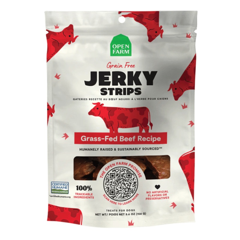 Jerky pour chiens Open farm recette au boeuf nourri  l'herbe