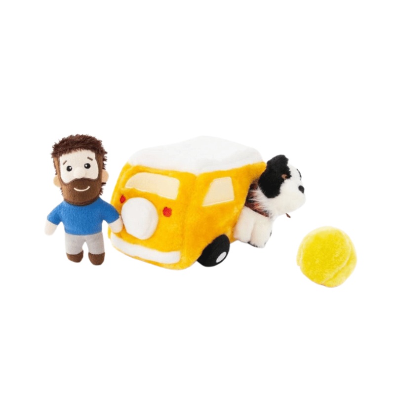Jouet interactif pour chien Zippy Paws Burrow Momo et Andrew dans la camionnette jaune