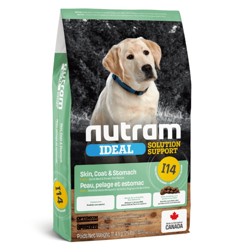Nourriture pour chiot Nutram Idal Peau, Pelage Et Estomac Sensible Agneau Et Riz Brun I14