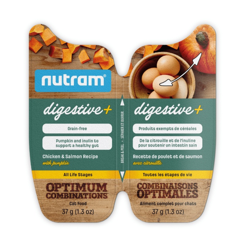 Nutram Combinaisons Optimales Digestive+ Chat Poulet, Saumon & Citrouille, Sans Grains 2.6oz