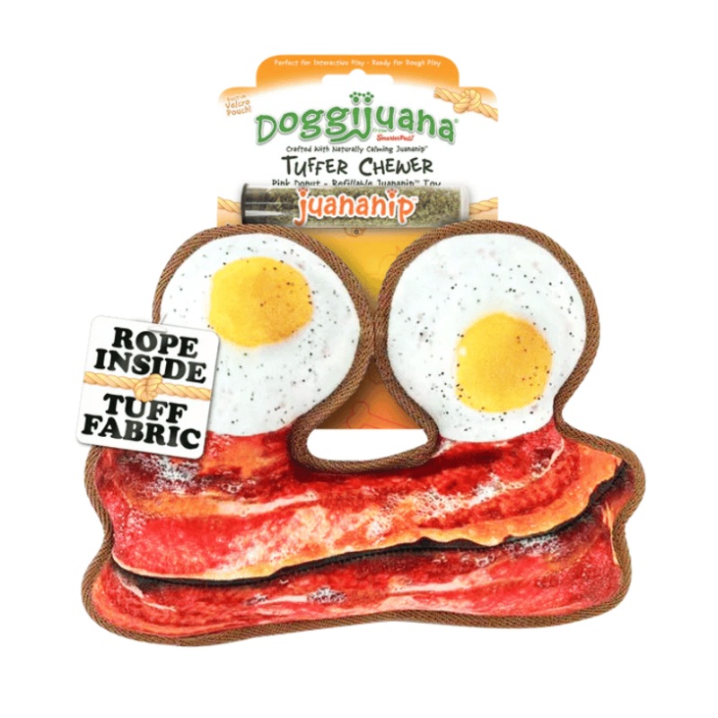 Jouet calmant pour chiens Tuffer Chewer Oeuf et Bacon de Doggijuana