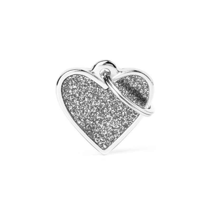 Mdaille pour chiens - Shine Coeur Petit Glitter Gris