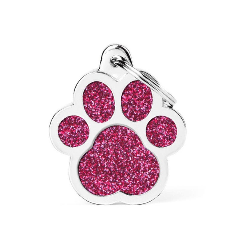 Mdaille pour chiens - Shine Grande Patte Glitter rose
