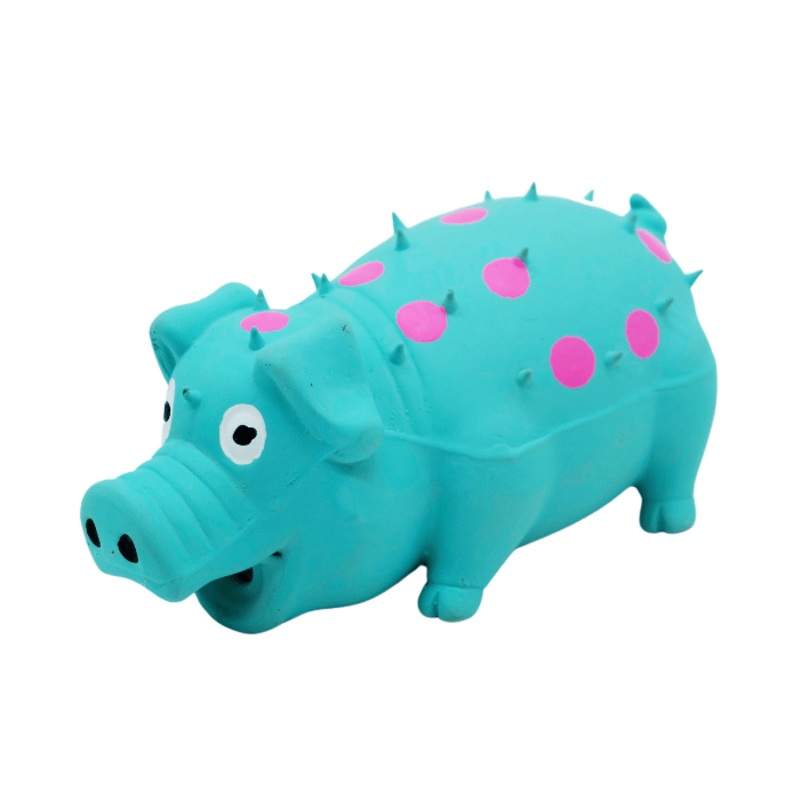 Jouet En Latex Avec "squeaker" Pour Chien - Cochon Turquoise  Pois Roses 6"