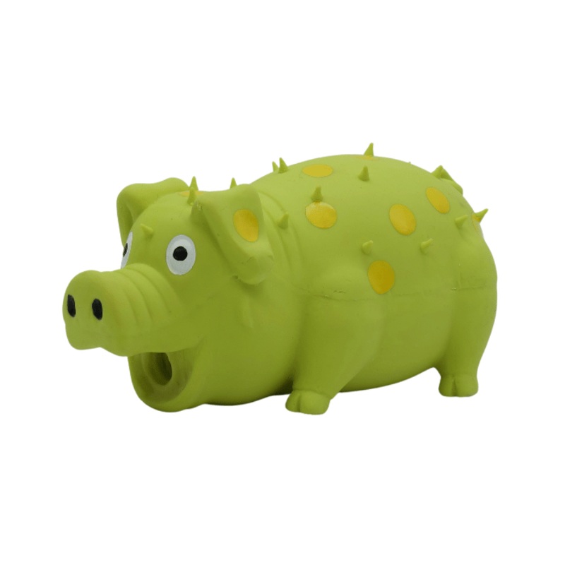 Jouet En Latex Avec "squeaker" Pour Chien - Cochon Vert  Pois Jaunes 6"