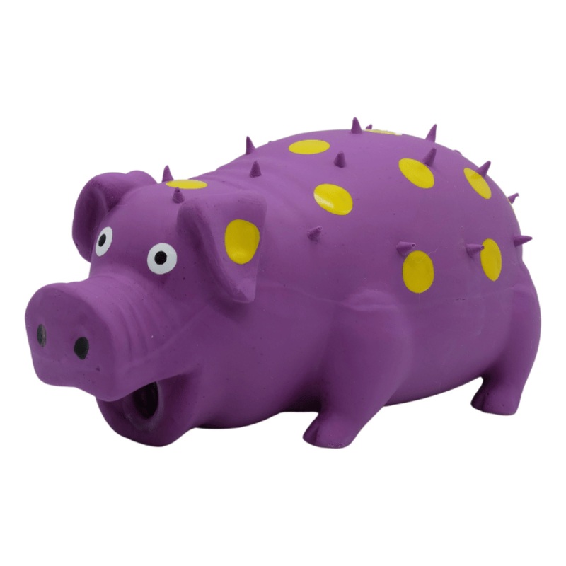 Jouet En Latex Avec "squeaker" Pour Chien - Cochon Violet  Pois Jaunes 8"