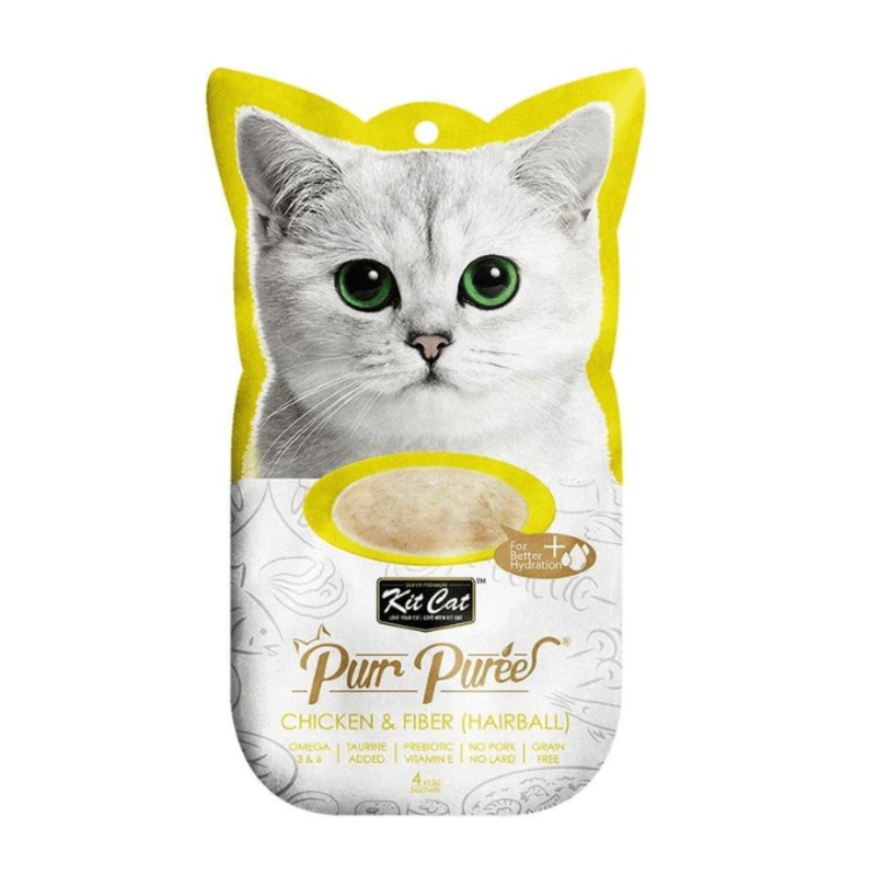 kit cat purr pures poulet & fibre (boule de poils) gterie pour chat 4 x 15gm