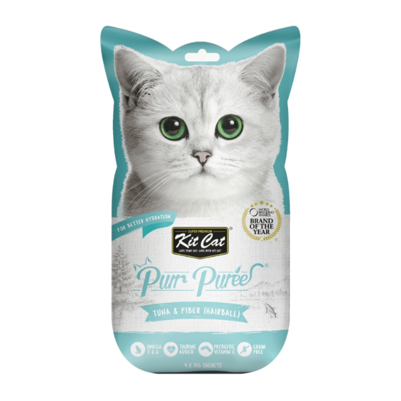 kit cat purr pures thon & fibre (boule de poils) gterie pour chat 4 x 15gm