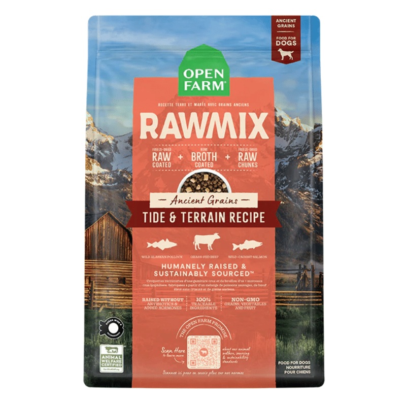 Nourriture pour chiens Open Farm : Tide & Terrain Rawmix avec grains anciens