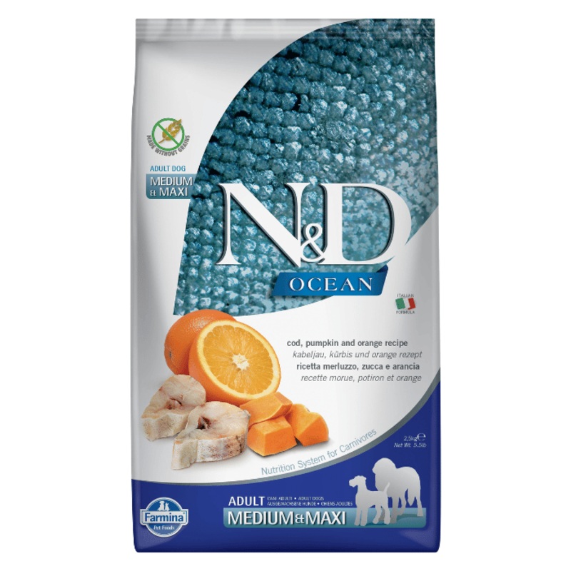 Nourriture pour chiens Farmina N&d Ocean Sans Grains Morue, Citrouille & Orange Moyen/grand