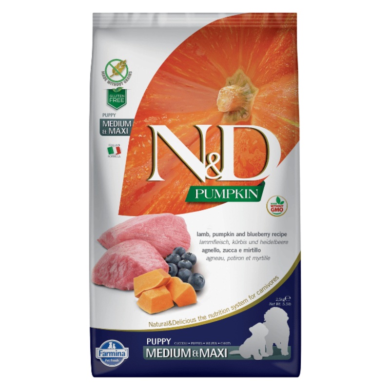 Nourriture pour chiots Farmina N&d Citrouille Sans Grains Chiot Agneau & Bleuet Moyen/grand