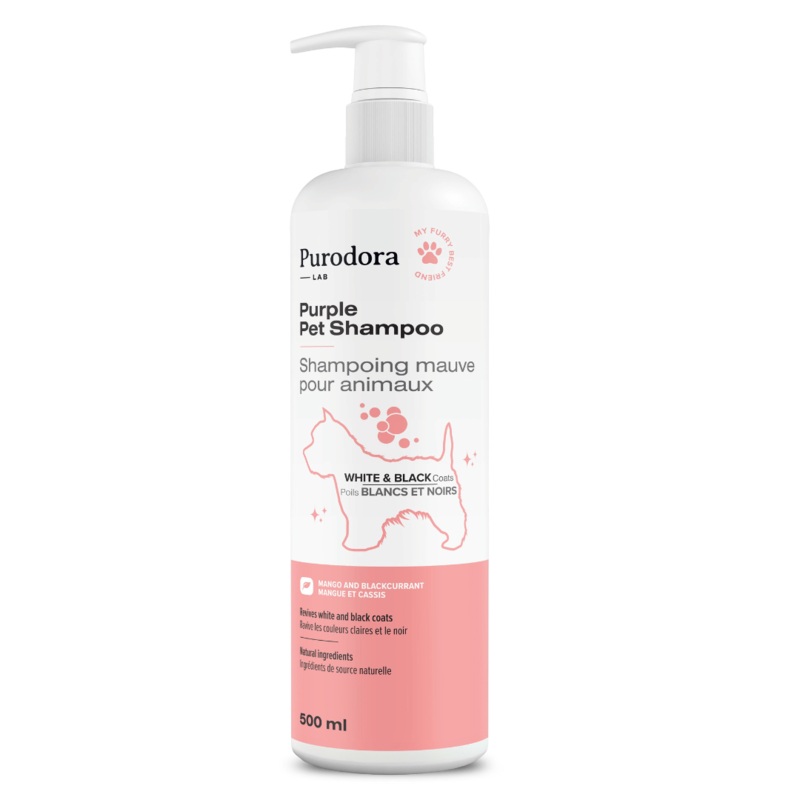 Shampoing Mauve Pour Chien  Poil Blanc Ou Noir Purodora 500ml