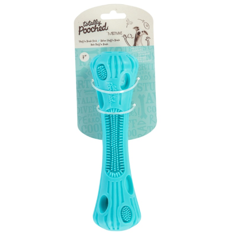 Stuff 'n Brush" Jouet En Caoutchouc Pour Chien - Bton Bleu