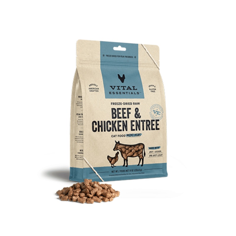 Morceaux Mini de Nourriture Crue Lyophilise pour Chats - Buf & Poulet