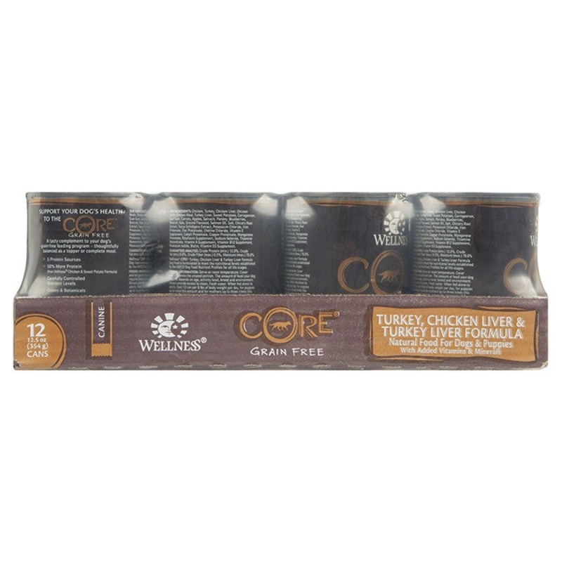 Nourriture humide pour chien Wellness core Turkey, Chicken Liver & Turkey Liver 12 x 12oz