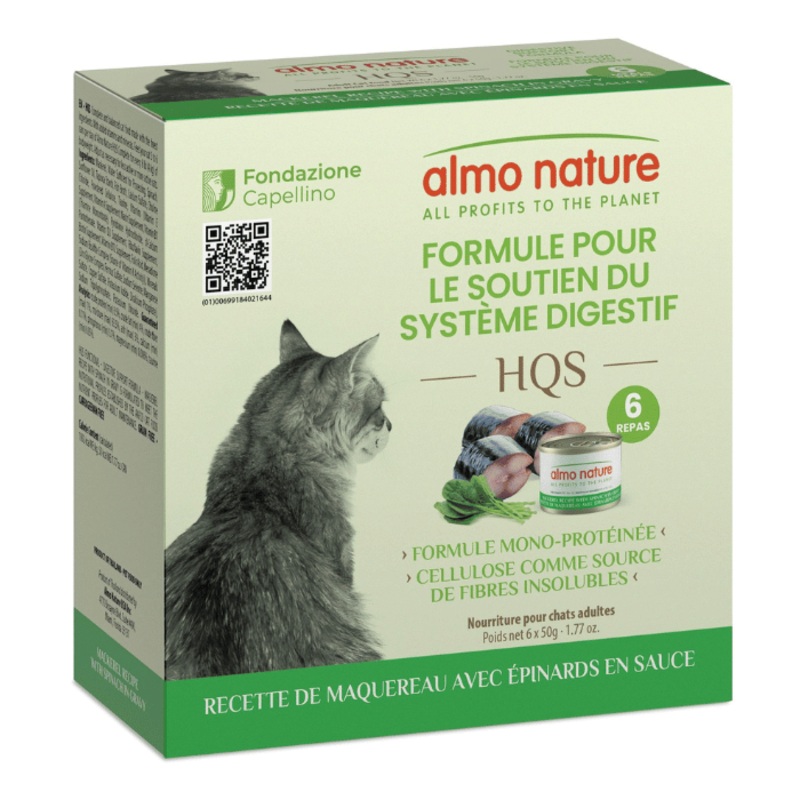 Almo Hqs Formule Chat Soutien Digestif - Recette De Maquereau + pinards En Sauce 6x50gr