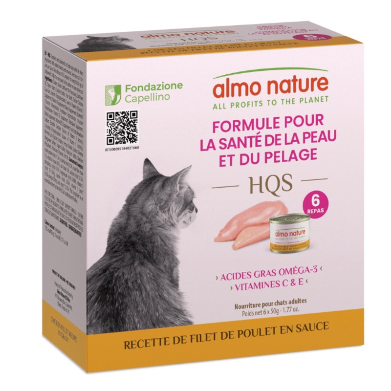 Almo Hqs Formule Chat Soutien Peau & Pelage - Recette De Filet De Poulet En Sauce 6x50gr
