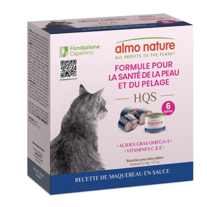 Almo Hqs Formule Chat Soutien Peau & Pelage - Recette De Maquereau En Sauce 6x50gr