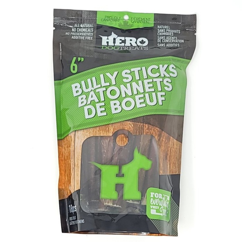 Pnis de buf 6'' Hero Bully Stick Paquet de 18